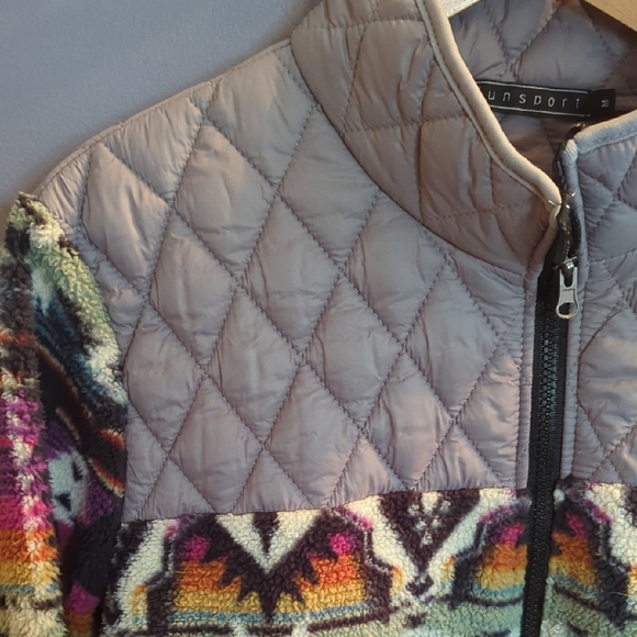 Gray and Yellow Geometric Bomber Jacket with Quilted Design - Picture 2 of 6